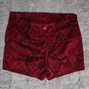 Lululemon Athletica Red Athletic Shorts with Bold Design